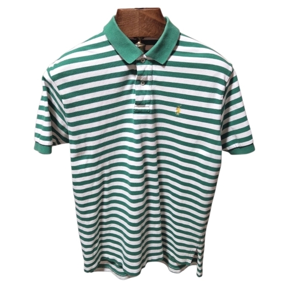 Polo Ralph Lauren Other - Vintage Y2K Polo Ralph Lauren Green White Striped Polo Yellow Pony Size Large